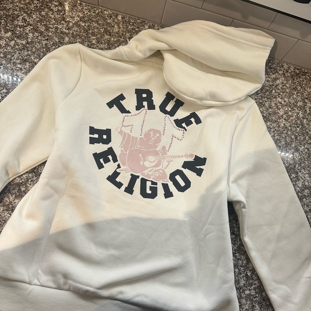 New Crème True Religion Jacket with Pink Rhinestones